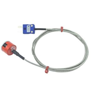 JIS Typ K 1,9 kg Zugknopf-Magnet-Thermoelement, PFA-isoliertes Kabel mit Edelstahlgeflecht, das in einem Miniaturstecker endet - 1 m