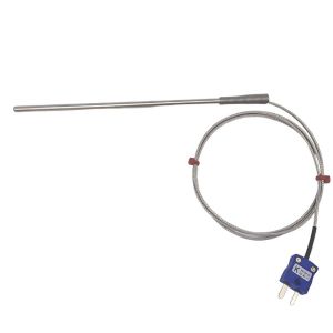 Allzweck-Thermoelement-Sonde, glasfaserisoliertes Kabel mit Edelstahl-bergeflecht - Typ K JIS mit Miniatur-Steckeranschluss - 1m Lnge