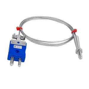 Dsen-Thermoelement, glasfaserisoliertes Kabel mit Edelstahl-bergeflecht - Typ K JIS mit Standard-Steckeranschluss - 2m Lnge