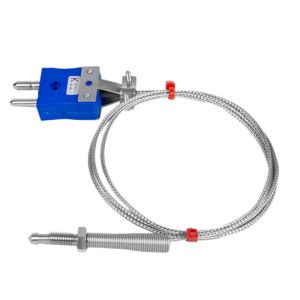 Dsen-Thermoelement, glasfaserisoliertes Kabel mit Edelstahl-bergeflecht - Typ K JIS mit Standard-Steckeranschluss - 5m Lnge